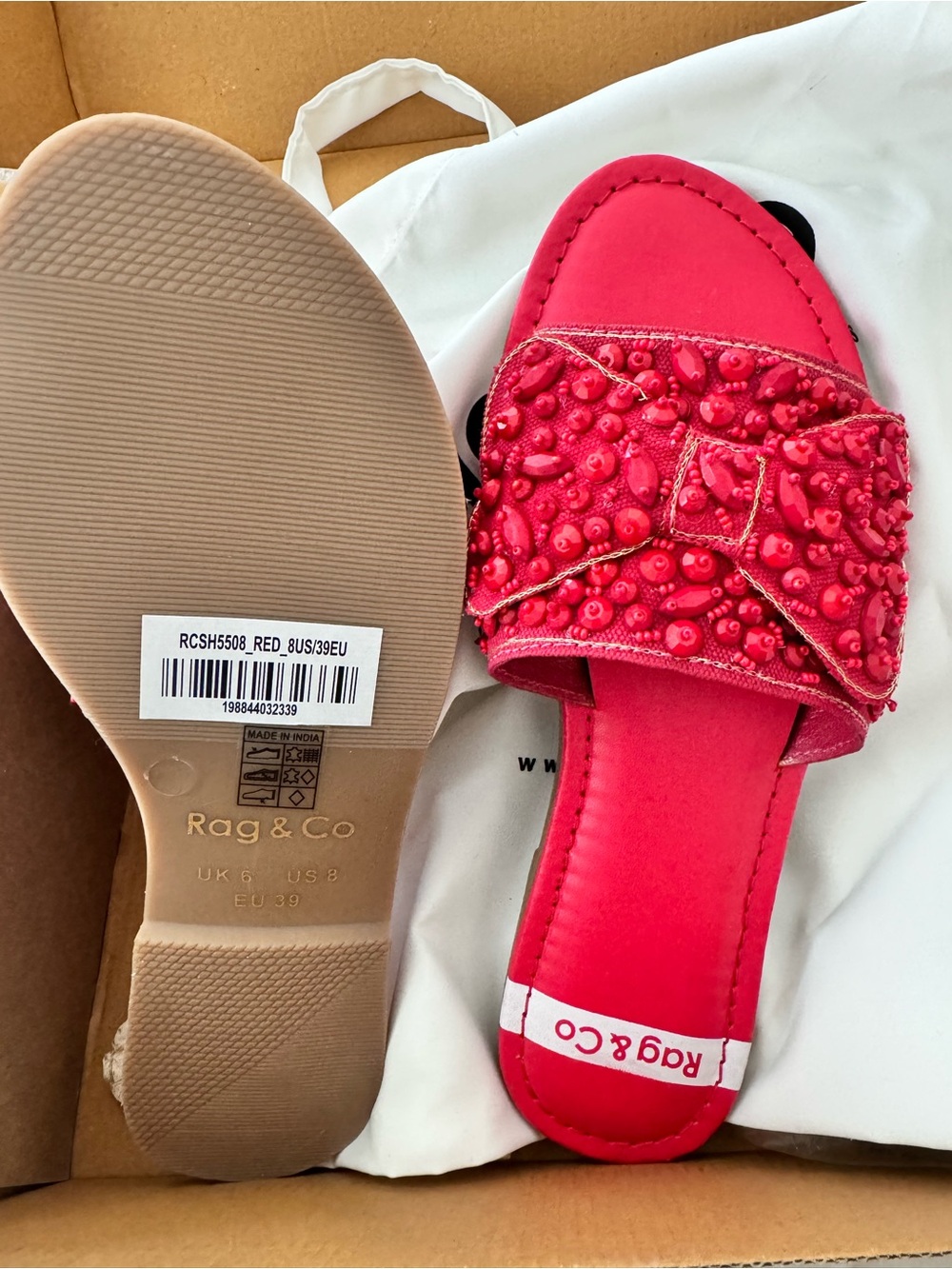 Red Beaded  Rag & co Slide Sandals